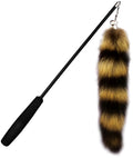 Black cat toy wand with a long elastic string and an attached teaser for interactive play.