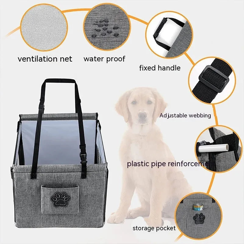 Oxford cloth collapsible dog car crate in black, grey, or brown colours measuring 49x49x38cm