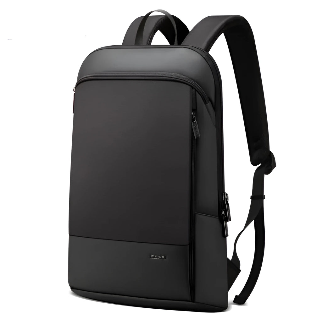 Black leisure computer backpack with hidden back pocket and ventilated panel, 28x7x43cm