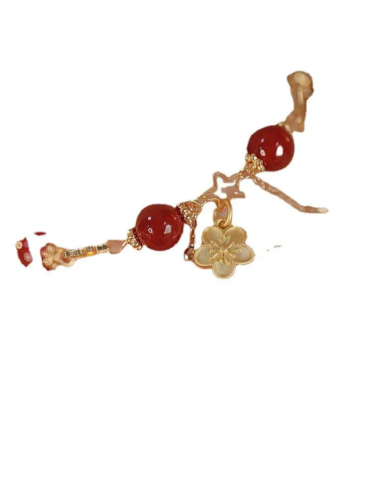 Red agate double layer bracelet with peach blossom design for women