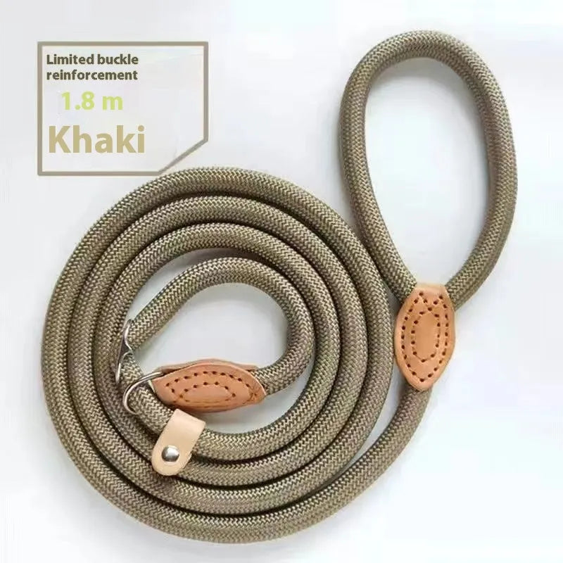 Nylon dog training rope in black, 1.5m length, 1.0cm thickness, on plain background