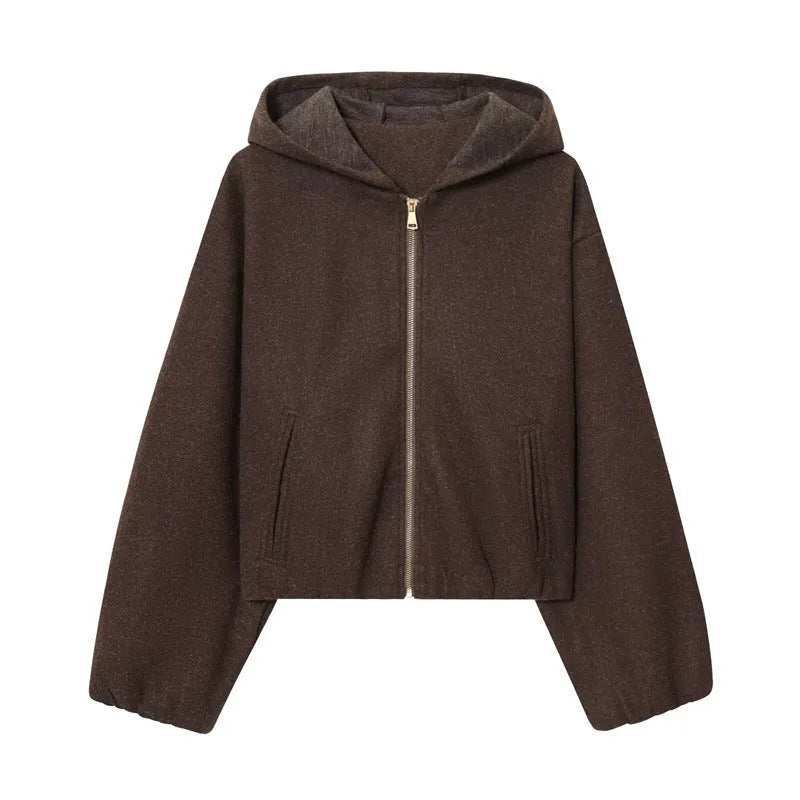 Women's PU Hooded Jacket Casual Coat with Zipper Closure Long Sleeve Unisex Style Japanese Korean Collage Stitching Medium Thickness Jacket Coat Available in S M L XS Picture Color
