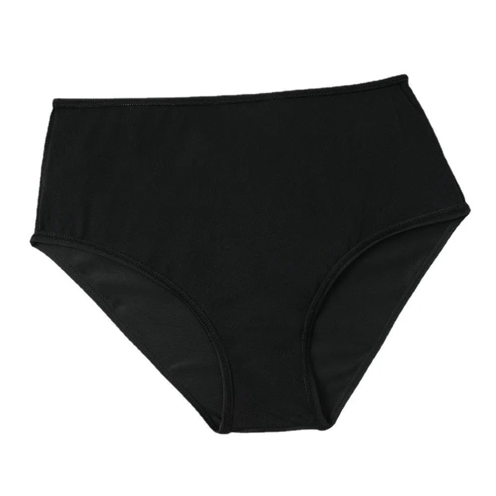 High-waist double-layer printed polyester swimsuit briefs for women