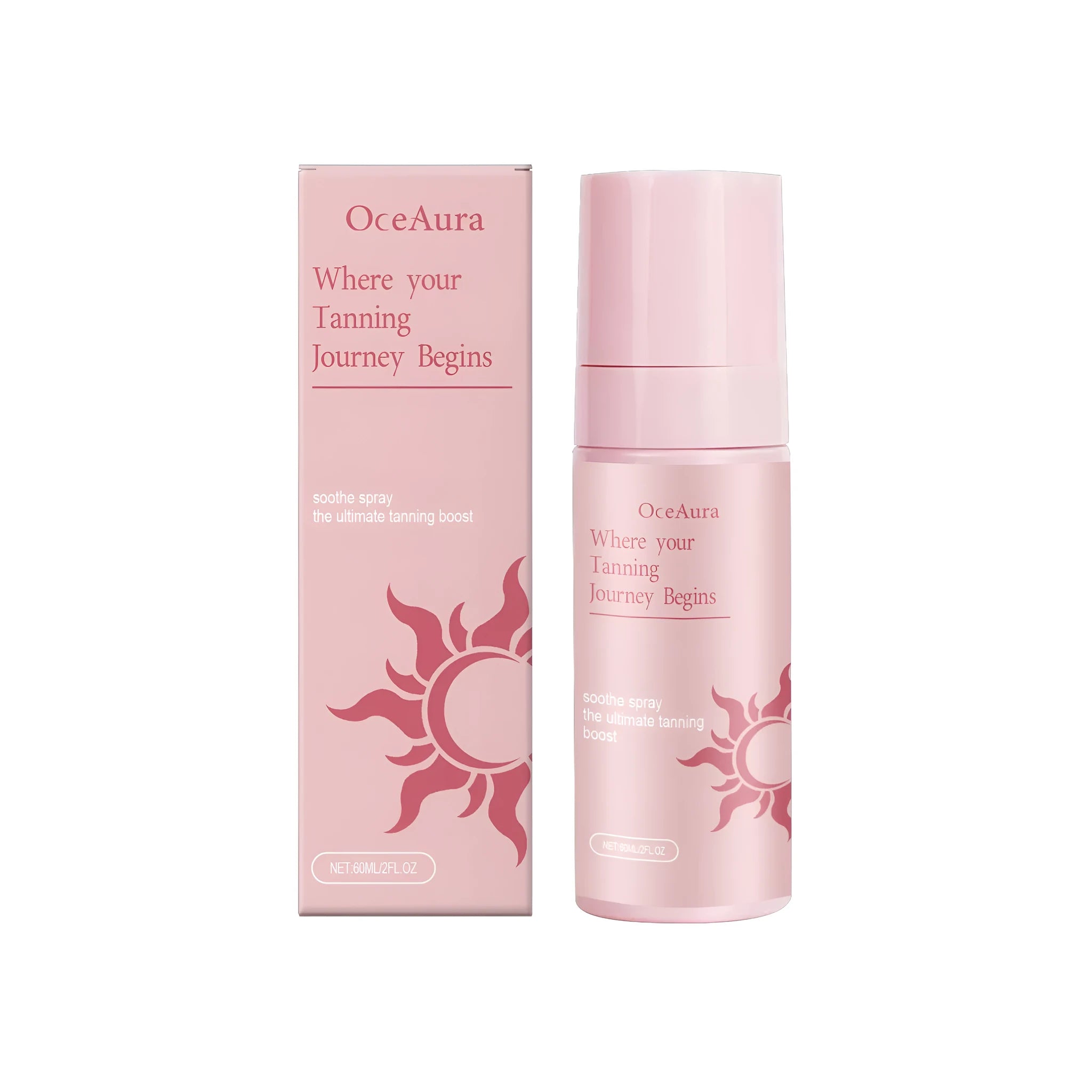 60ml bottle of sun-free tanning spray with spray nozzle for face and body application.