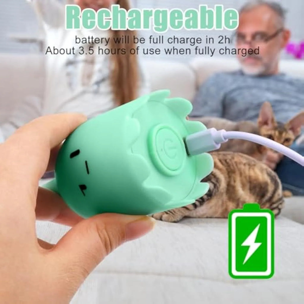 Green automatic electronic cat wand toy with swinging silicone tails on a 38cm wand.