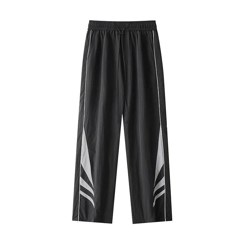 Men's straight leg casual sports trousers in black or grey with elastic waist