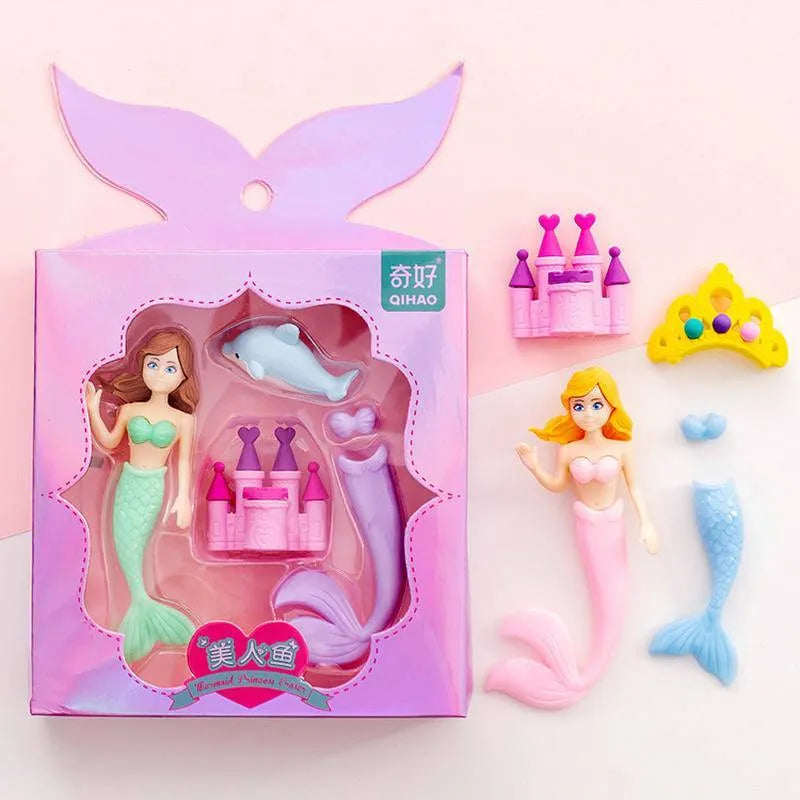Flower Fairy 12-piece TPR moulding eraser set in Flower Fairy and Mermaid colours for pencil modification