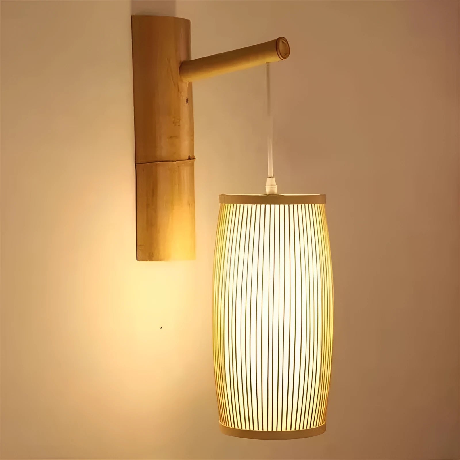 Woven bamboo spherical lamp with E27 holder for hallway or staircase decoration.