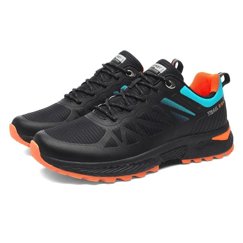 Plus size men's outdoor running shoes with breathable mesh surface in black colour option