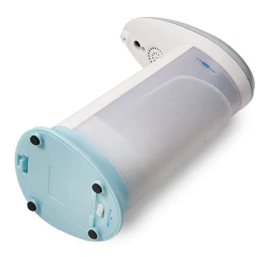 Automatic sensor soap dispenser in multi-colour option on a desktop, showing compact ABS plastic body.