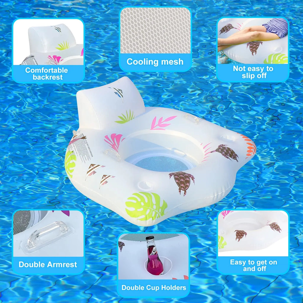 White luminous U-shaped PVC inflatable float seat on water.