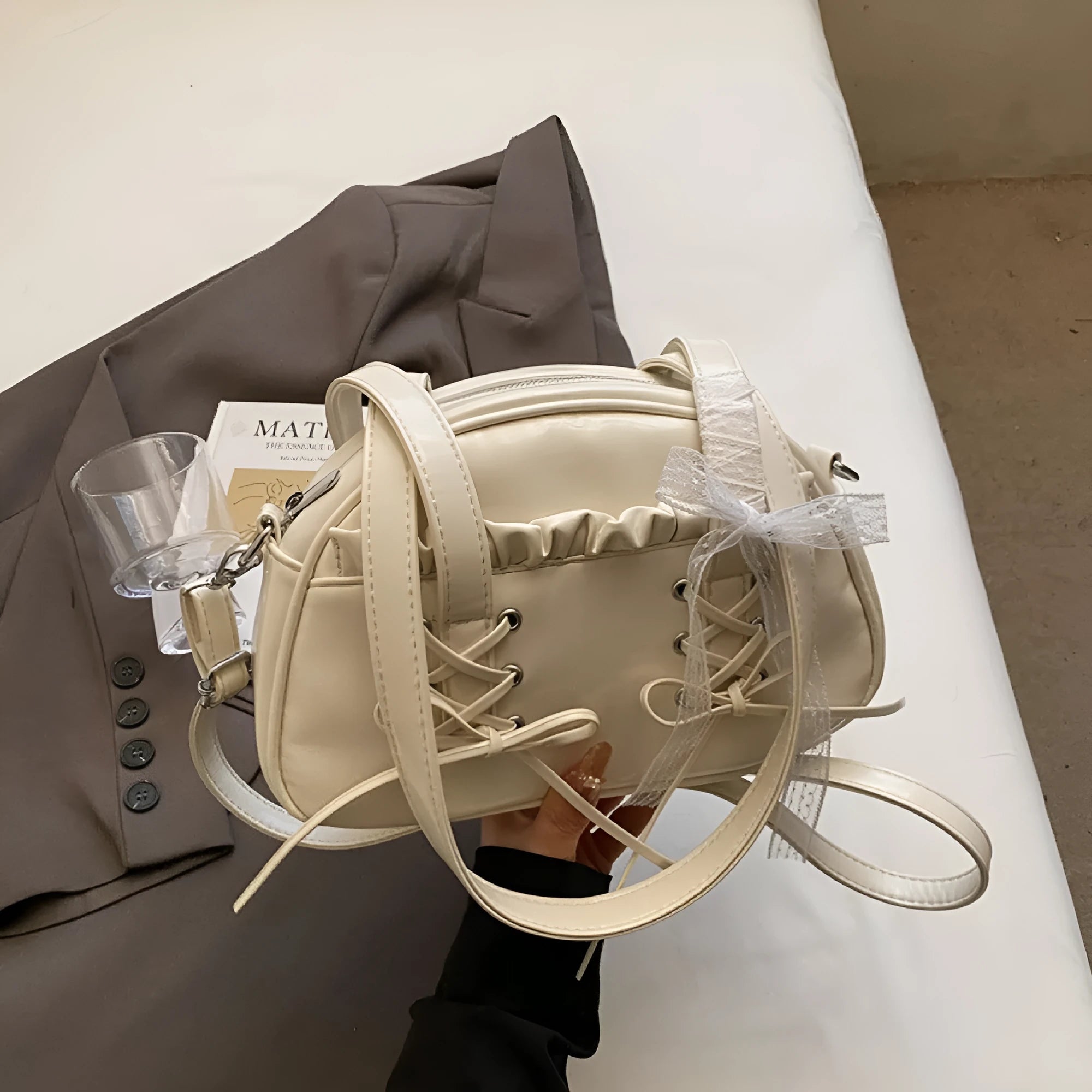Women's PU bandage bow handbag in casual style with mobile phone compartment