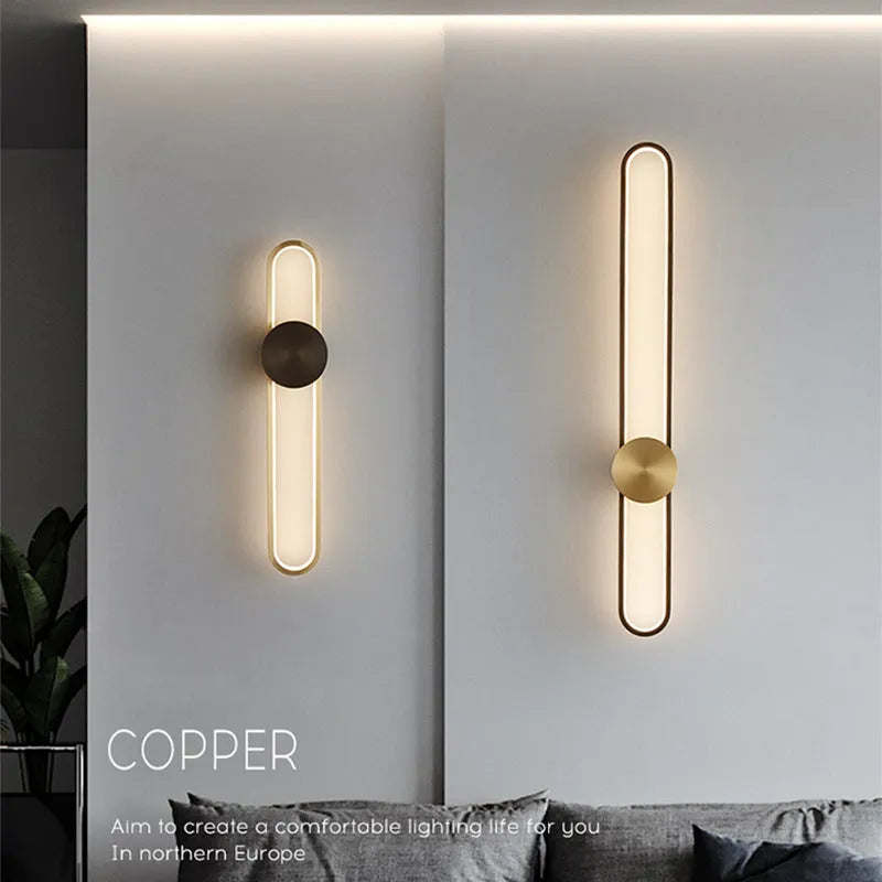 Modern minimalist circular wall lamp with iron shade in black or gold finish, 60cm diameter
