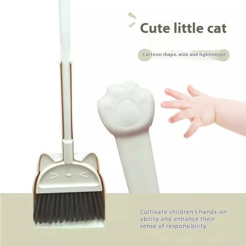 Purple broom and dustpan set with rotating head and brush holder storage