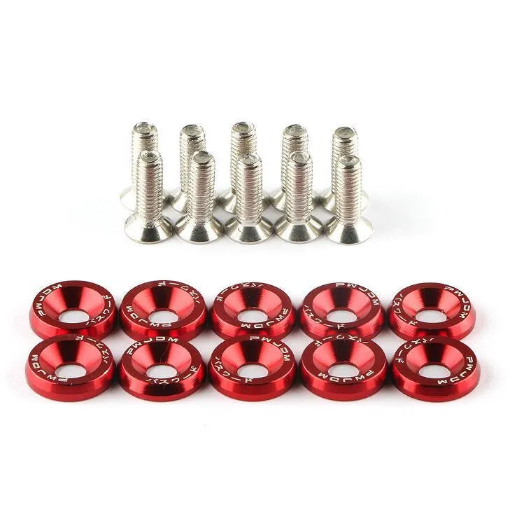 Ten car modification gasket screws displayed in eight different colours for automotive engine bay customisation