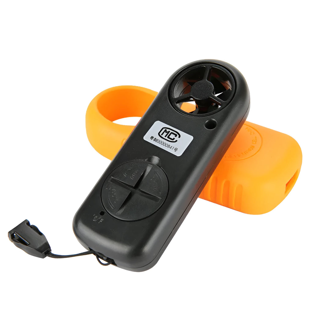 Orange digital portable wind speed measuring instrument anemometer showing display