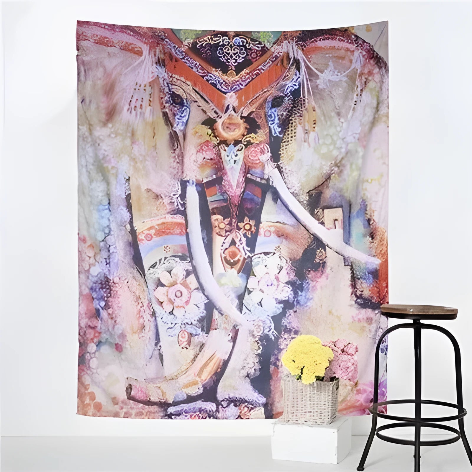 Machine woven European classical geometric abstract polyester plush tapestry tarpaulin in rectangular shape for wall decor