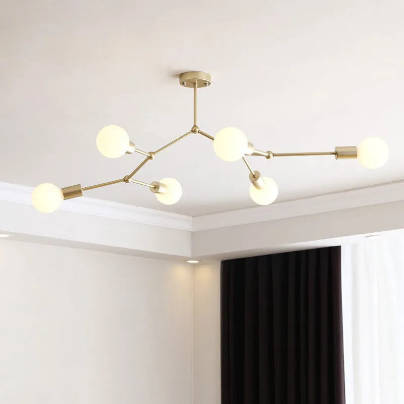 Black iron chandelier ceiling lamp with multiple bulbs in a Nordic style.