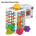 Set of six plastic rainbow shape blocks for toddler fine motor training with elastic rope