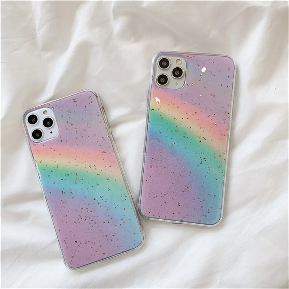 Rainbow gradient striped TPU phone case for iPhone models with Japanese-Korean style design