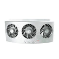 Black and white car ventilation fan with USB cable for vehicle heat and odour management