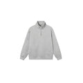 Grey half-zipped cotton sweater with stand collar and long sleeves