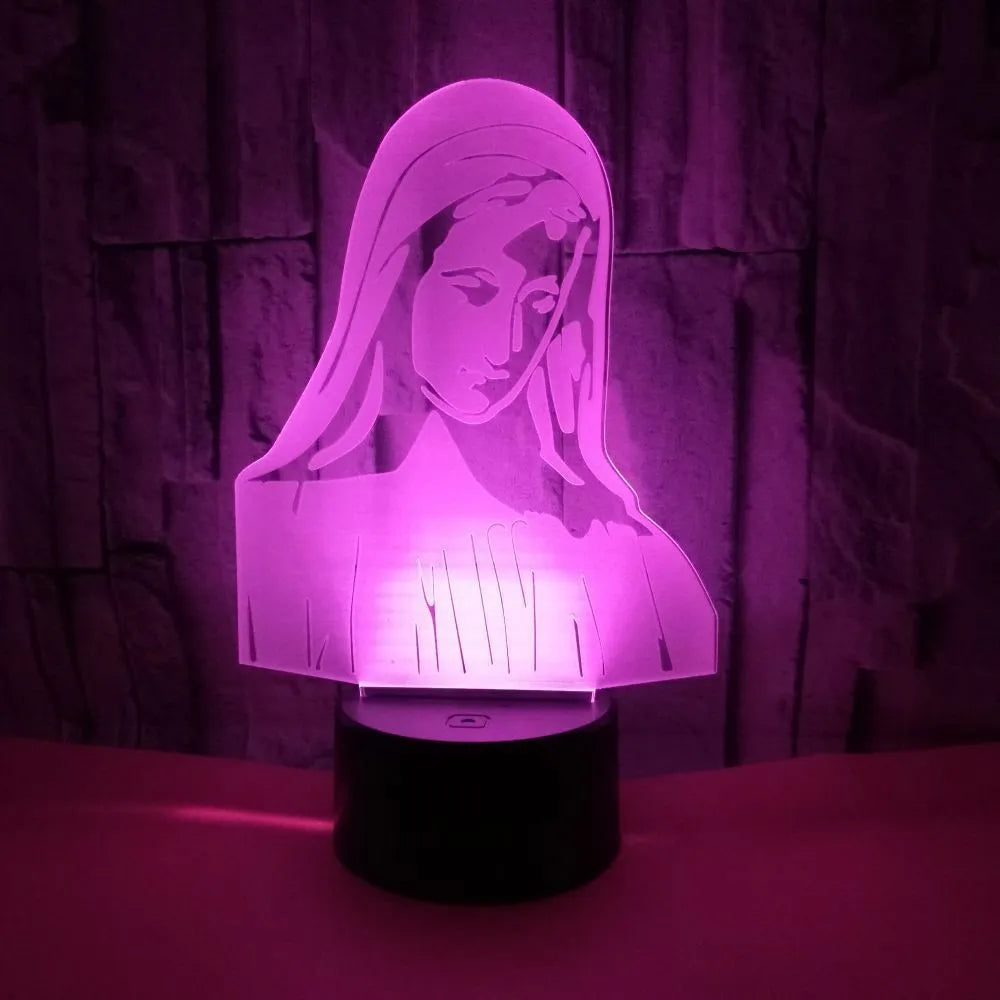 3D LED night light showing laser-engraved acrylic creating stereoscopic dual ring light patterns