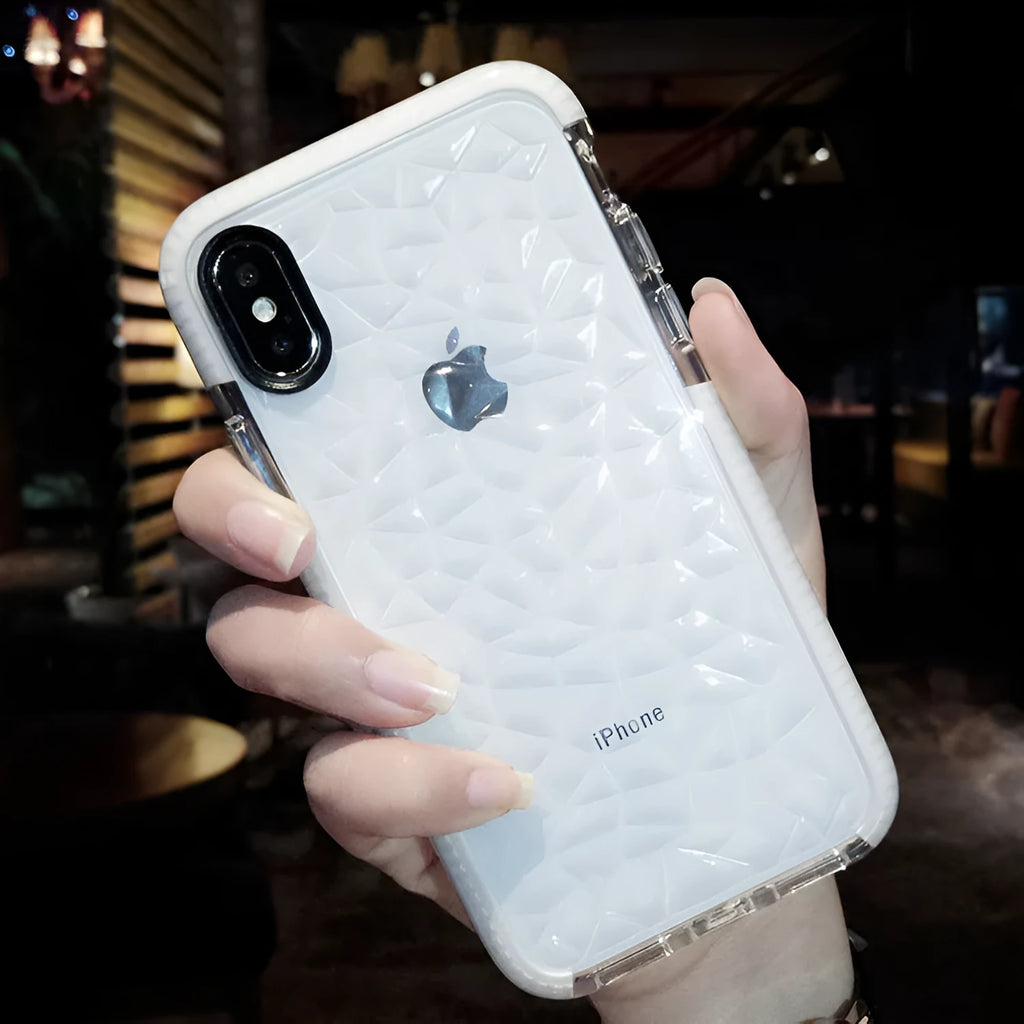Simple striped TPU phone case for iPhone in black, pink, and white colour options.