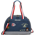 Blue denim pet diaper bag with cartoon print, dimensions 43x20x30cm.