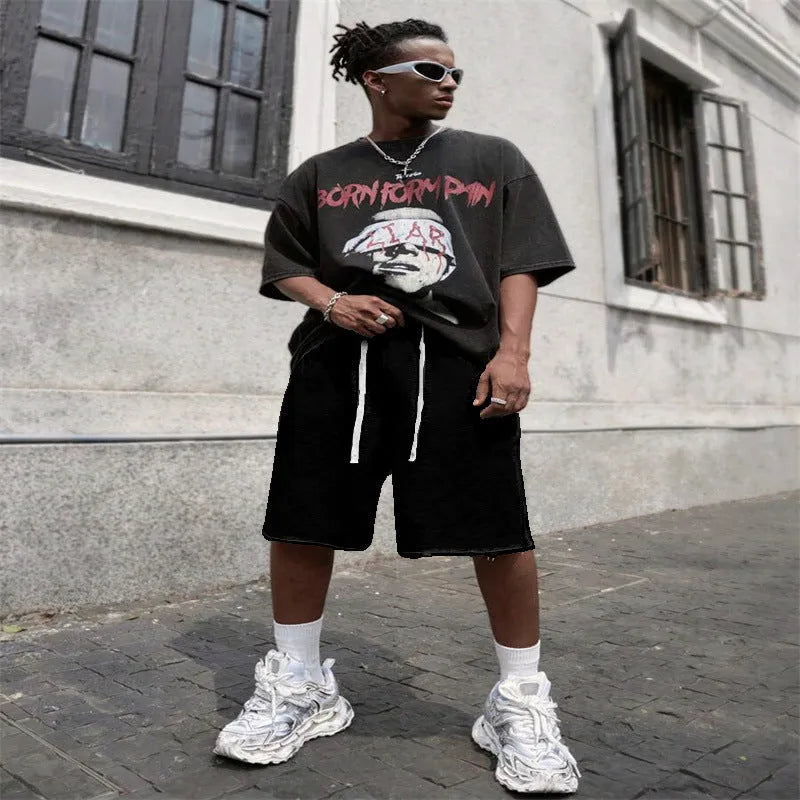 Men's straight leg trousers in polyester fabric for sports and street hip-hop style