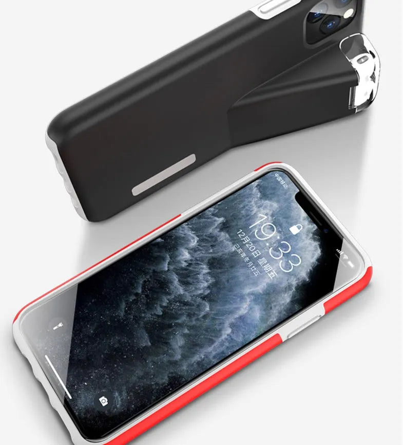 Black edge compatible charging case cover for AirPods and iPhone showing two-in-one design