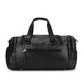 Black large capacity PU travel shoe bag with zip and removable ventilated lining.