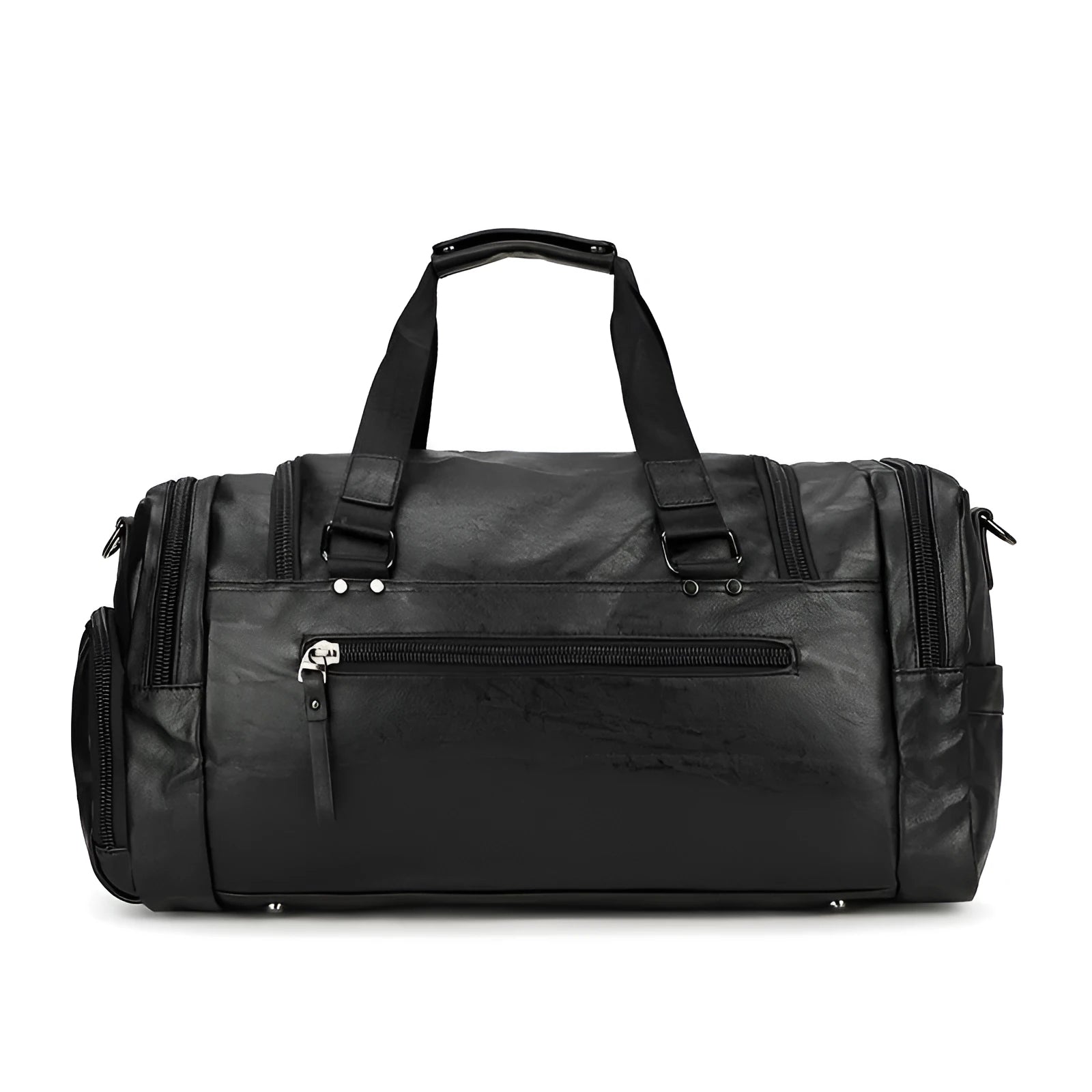 Black large capacity PU travel shoe bag with zip and removable ventilated lining.