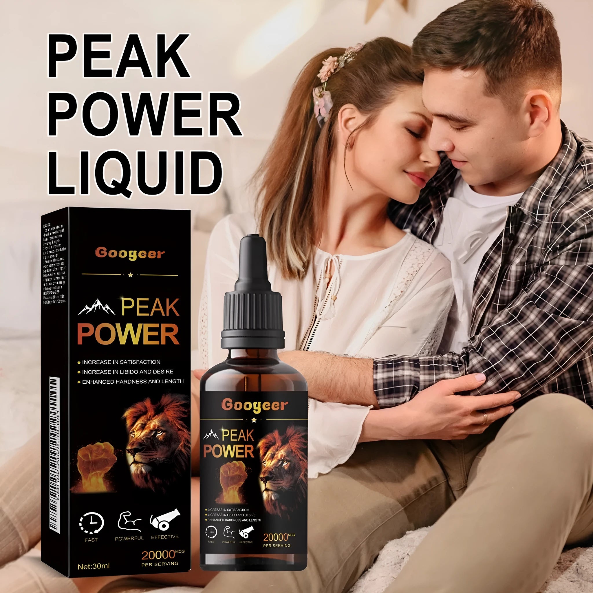 Googeer Peak Power liquid energy supplement in a 30ml bottle for adult health and body care.
