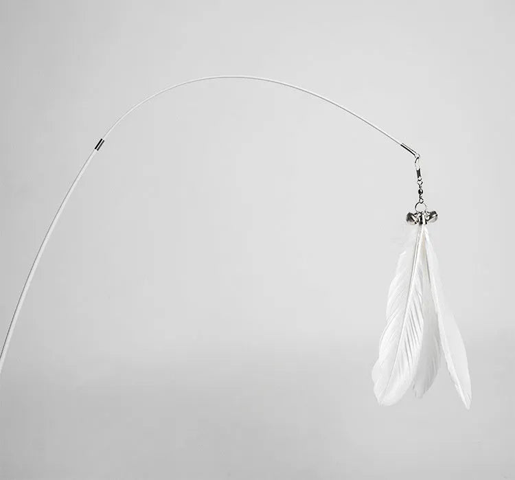 Telescopic cat fishing rod toy extended to 80cm with goose feather attachments and removable bell