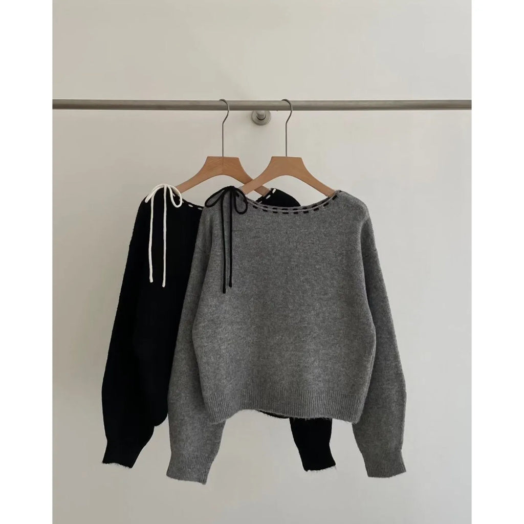 Grey loose fit women's pullover knitwear jumper made from regenerated cellulose fibre