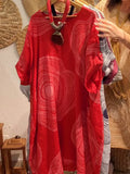 Women's round neck abstract 3D print A-line mid-waist dress in red, size M, front view