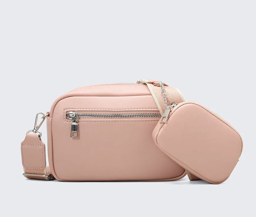 Women's simple PU shoulder messenger bag in apricot with woven and letter details, 21.5x7.5x14.5cm