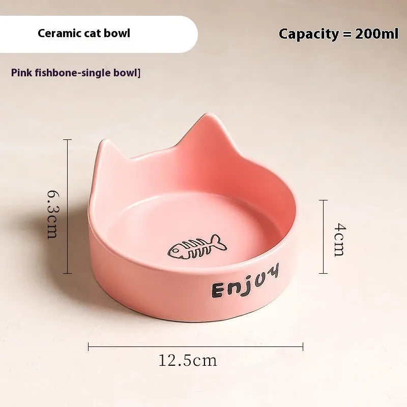 Porcelain cat bowls with wooden frame in cat ear paw design
