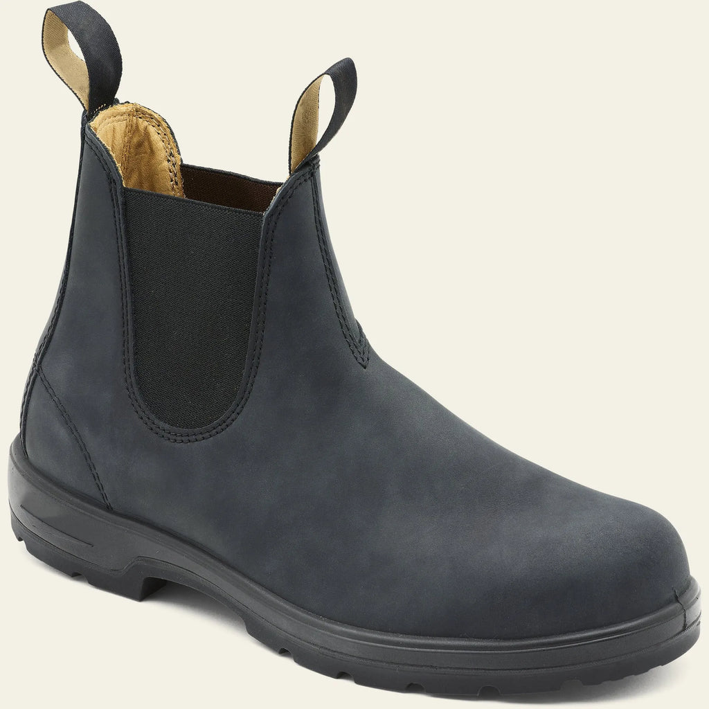 Vintage-style unisex Chelsea boots in artificial PU leather with a beef tendon sole.