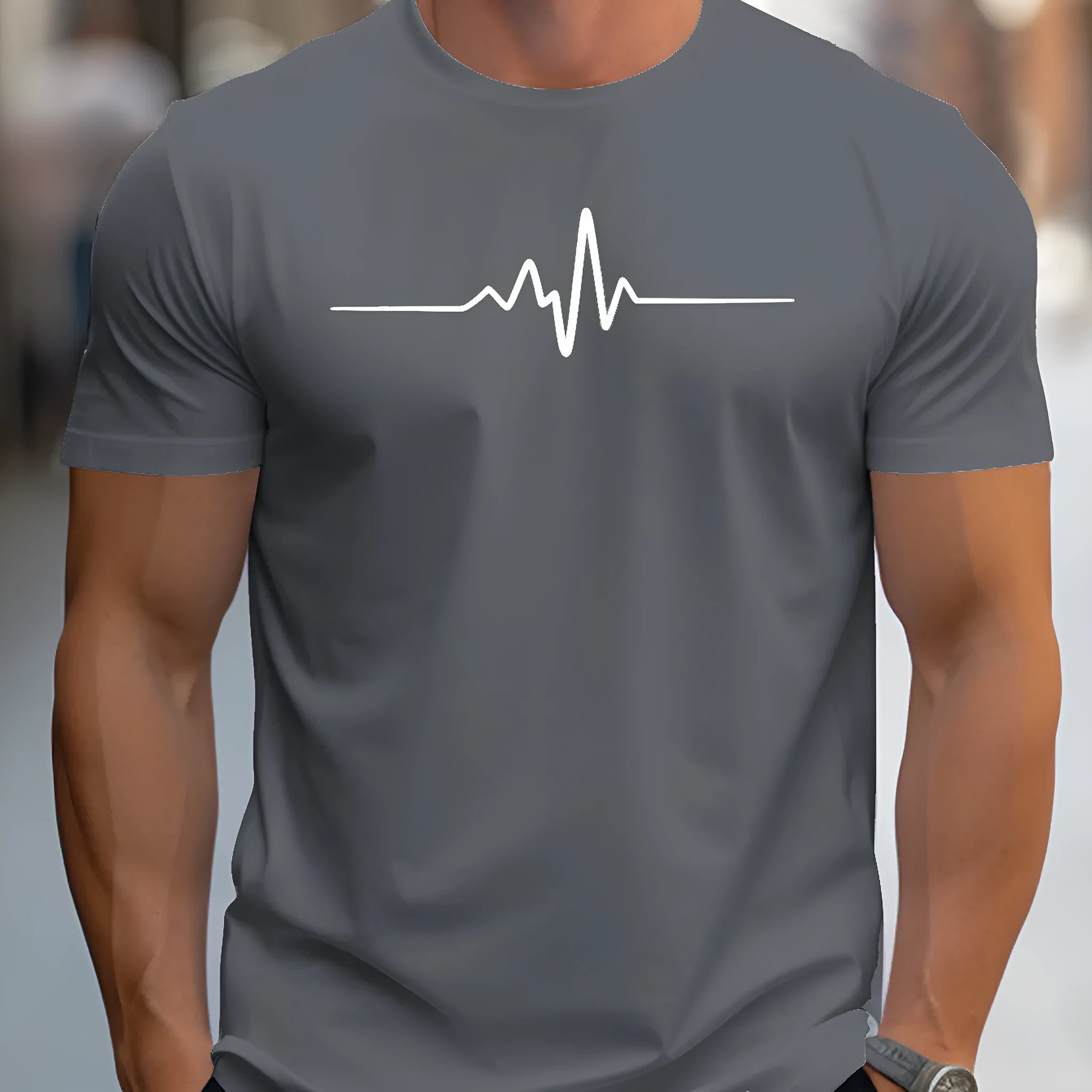 Men's loose-fit 3D sports t-shirt in polyester fabric with short sleeves