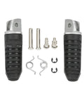 Black aluminium alloy motorcycle footpegs set for Suzuki Hayabusa, V-Strom, and GSX models.