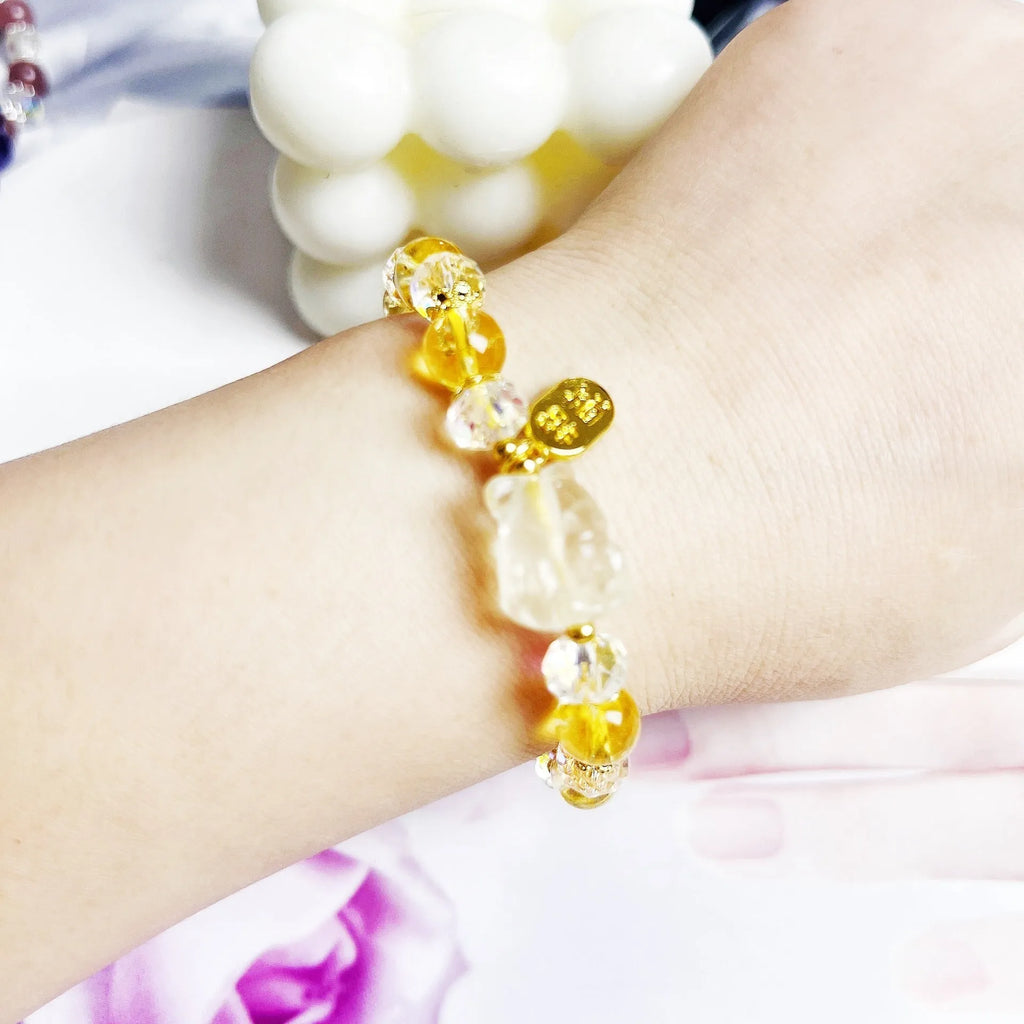 Natural citrine crystal nine-tail fox bracelet with adjustable length