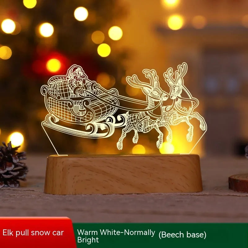 Acrylic 3D LED Christmas night light decoration with festive designs