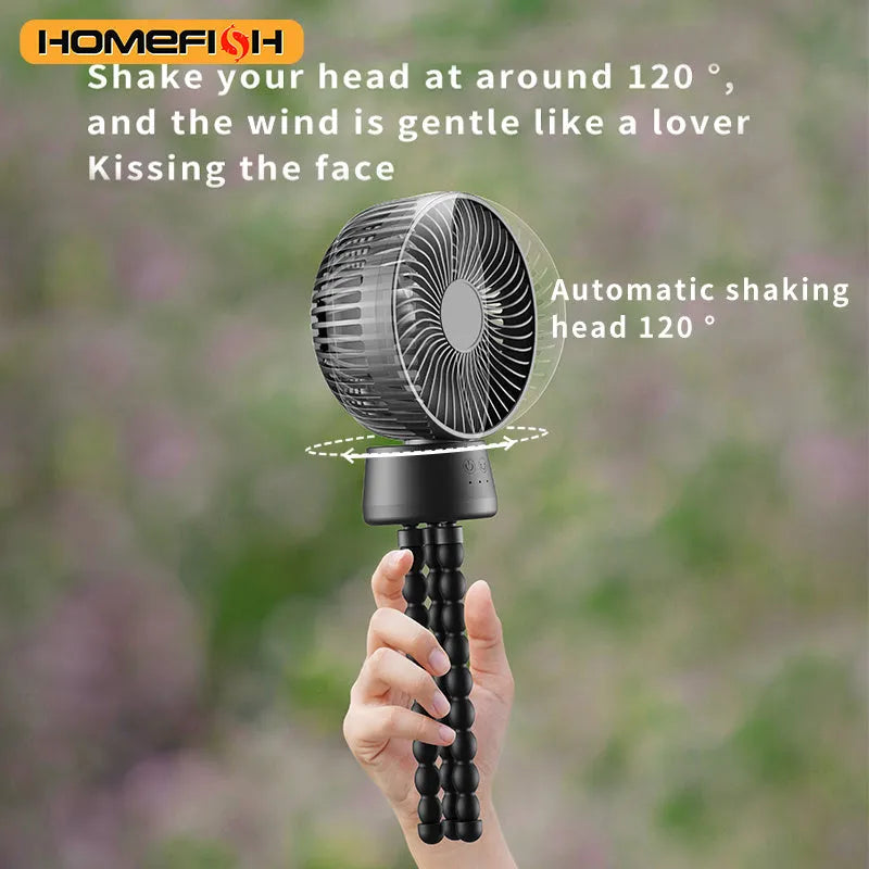 HOMEFISH F2 automatic shake head handheld fan with LED light and removable mounting bracket
