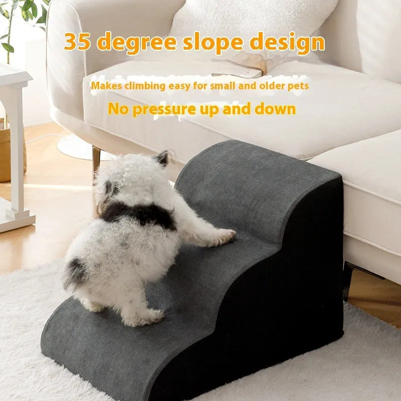 Wooden dog stairs in brown, available in two-step and three-step 30cm height configurations.