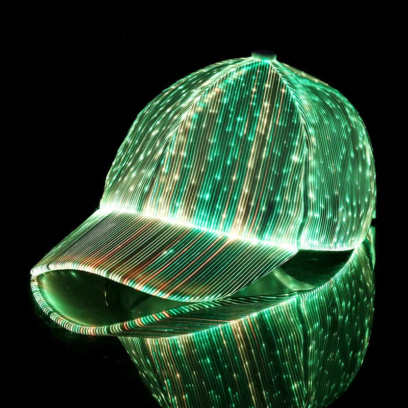 Luminous baseball cap with LED light fibre fabric, free size, black or white, side view