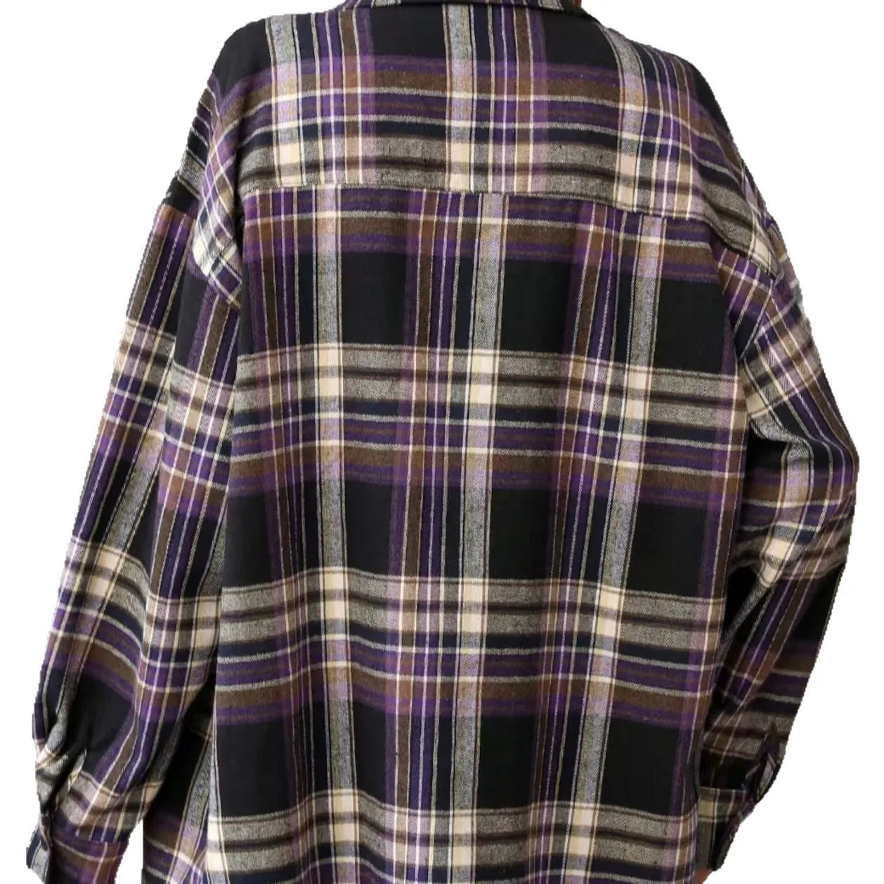 Women's loose fit plaid cotton shirt in black, green or purple colours