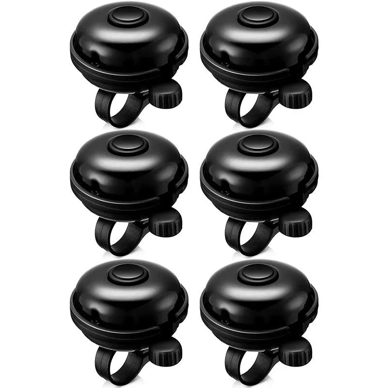 Black ABS bicycle bell with 58mm diameter and a metal mounting fixture.