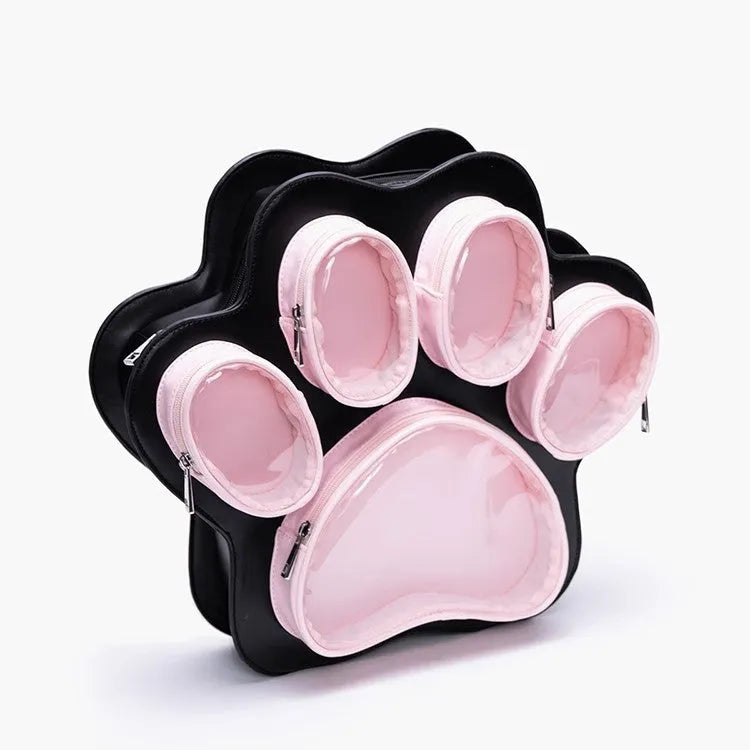 Multi-layer cat paw Japanese ladies' bag in black pink with love stitches and waterproof PU outer